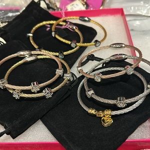 Cable Bracelets w/Pavé Crystal Stations,NWT-Boutique